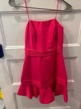 DO+BE Bright Pink Strapless  Ruffle Hem Dress